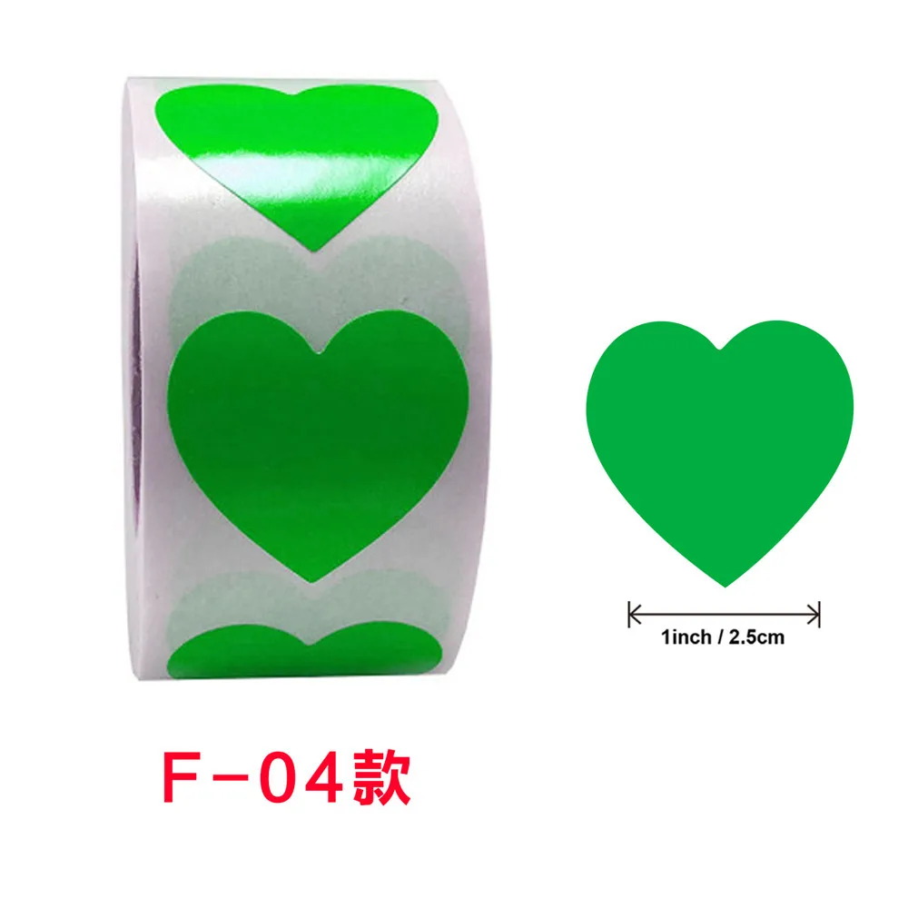 500 стикеров в рулоне, 2,5 см, зеленые круглые наклейки с цветовым кодом, точечные наклейки, зеленая наклейка в форме сердца
