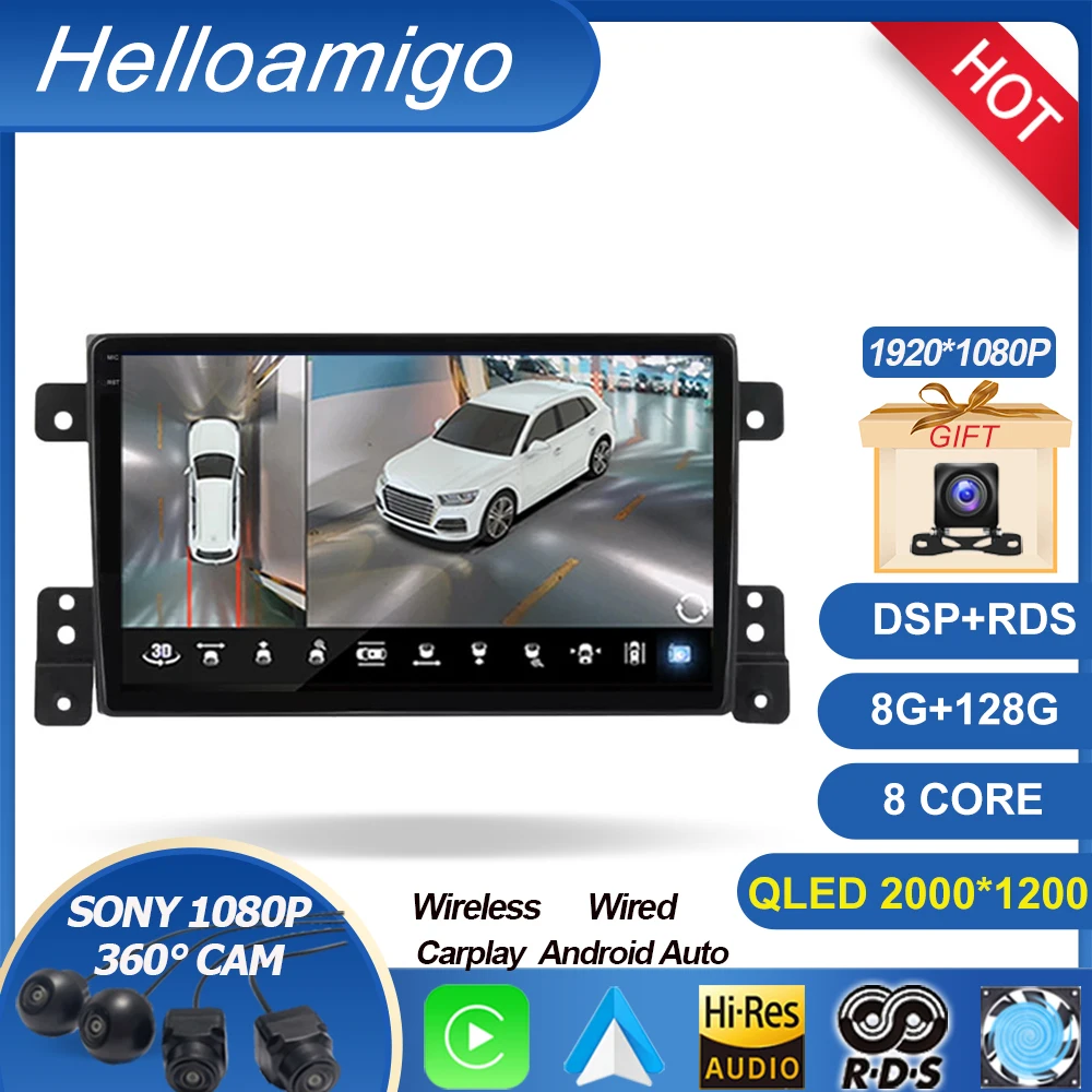 для Suzuki Grand Vitara 3 2005 - 2015 Автомобильный радиоприемник Стерео Мультимедийный видеоплеер Навигация GPS Беспроводной Carplay Auto Android 12