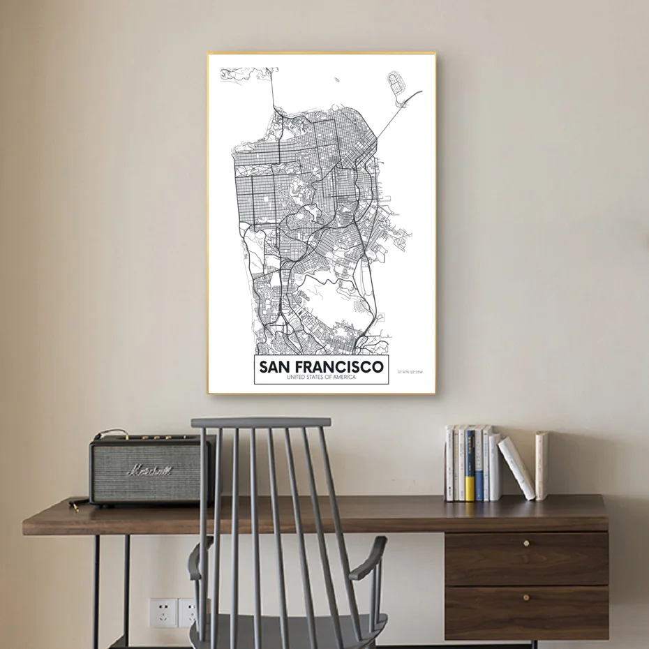 Знаменитая Карта Города США Сан-Франциско Печать На Холсте Настенные Художественные Картины Черно-Белые Плакаты и Принты Домашний Декор Для Гостиной