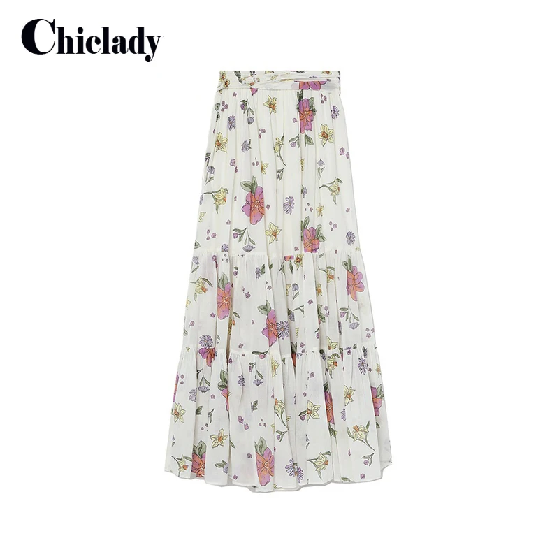 Chiclady, женские белые юбки макси с цветочным принтом, повседневные длинные юбки в стиле прерийский шик, faldas para mujeres, винтажные