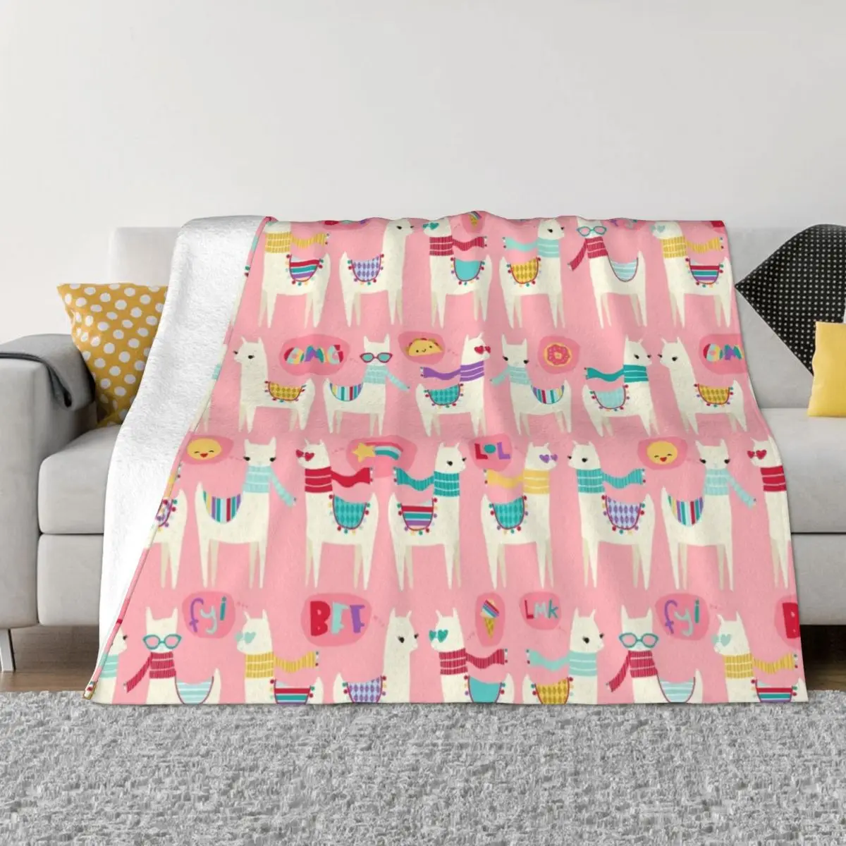 Нежные ламы на розовом пледе, теплое одеяло, пушистые мягкие одеяла, мягчайшее одеяло