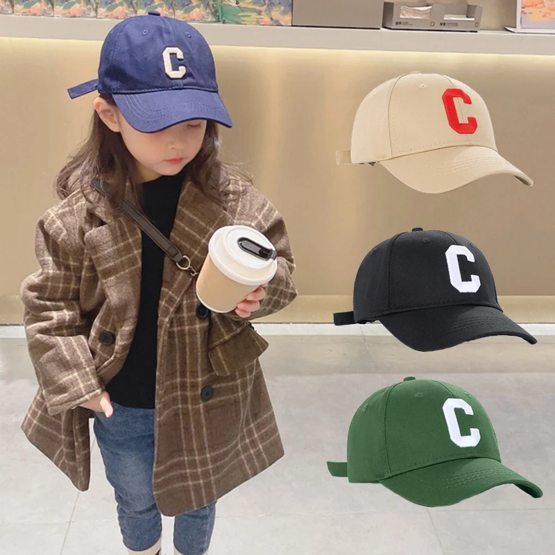 Новая весенне-летняя детская бейсболка с буквой C, Однотонная детская бейсболка Snapback, детские повседневные кепки в стиле хип-хоп