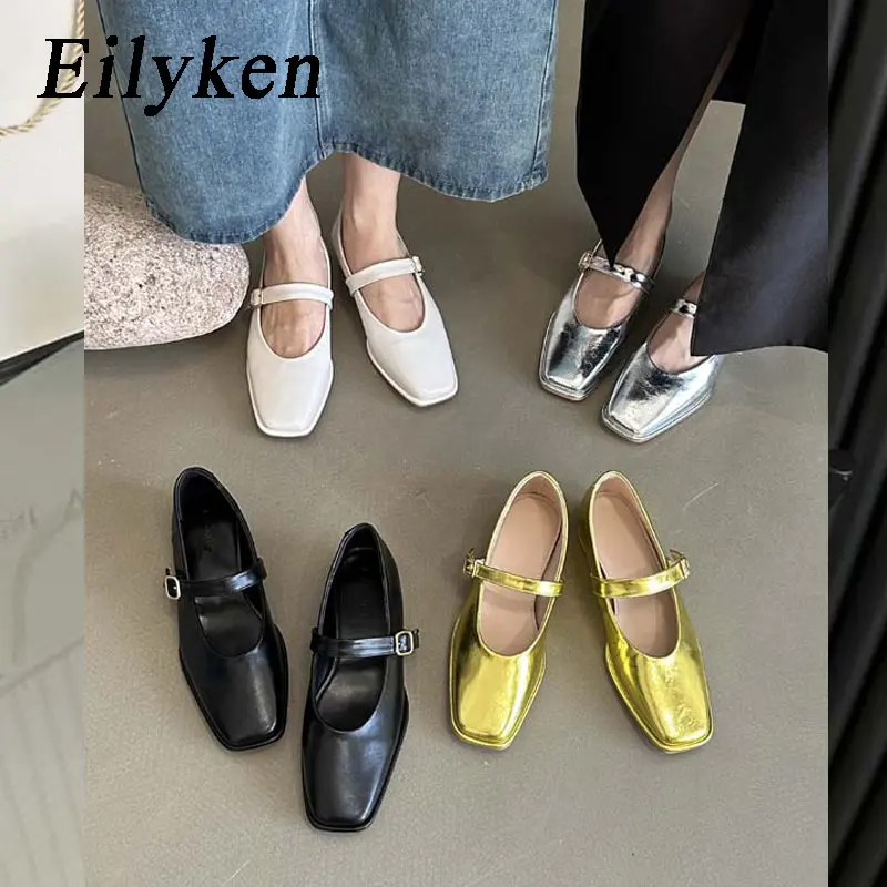 Eilyken/ Элегантные женские балетные босоножки-лодочки с квадратным носком и ремешком с пряжкой; модная дизайнерская обувь Mary Janes на плоской подошве;