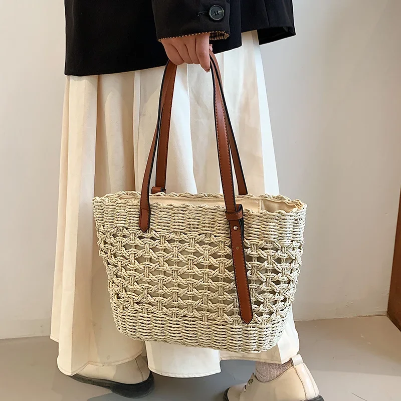 Новая модная Женская сумка из соломенной ткани Летние Женские сумки через плечо Простые сумки для покупок Повседневная пляжная сумка для отдыха
