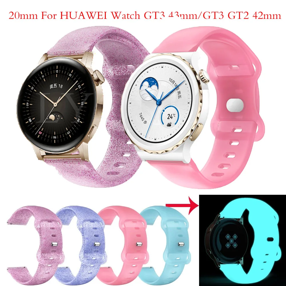 20 мм Светящийся Ремешок Для Huawei Watch GT3 GT2 GT2 2 3 42 мм Силиконовый Браслет Для GT3 Pro 43 мм/Magic Watch2 42 мм Браслет