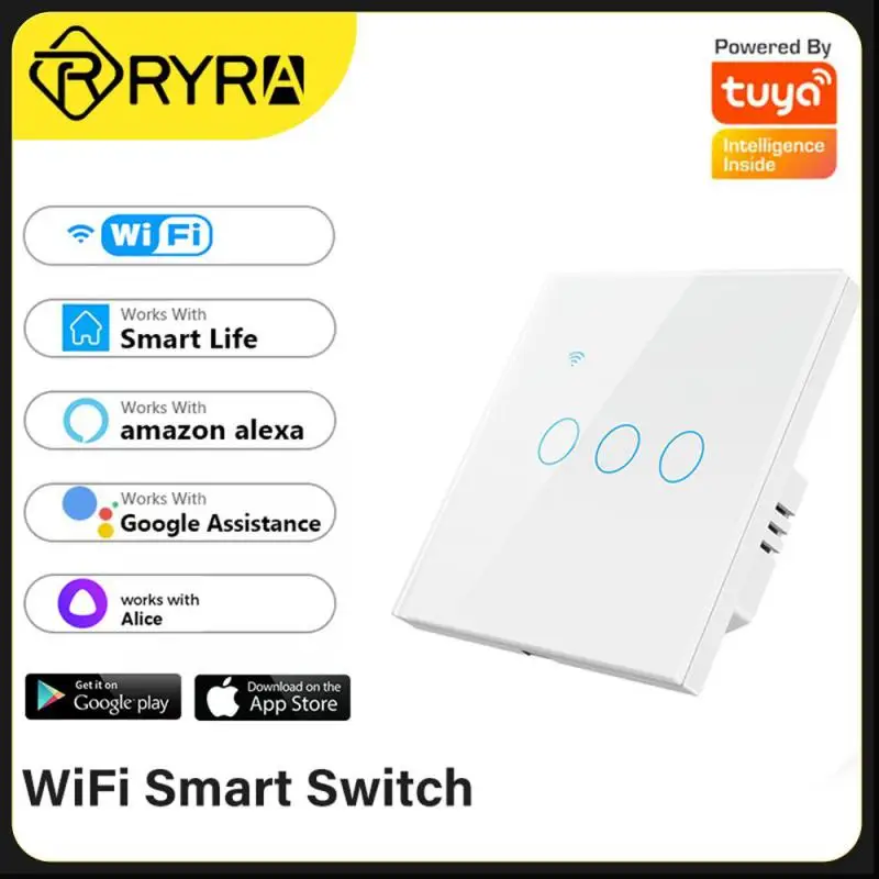 Wi-Fi Eu Нейтральный Проводной выключатель света Настенная кнопка Управления приложением Timing Smart Touch Switch Tuya для Alexa и Home 10a