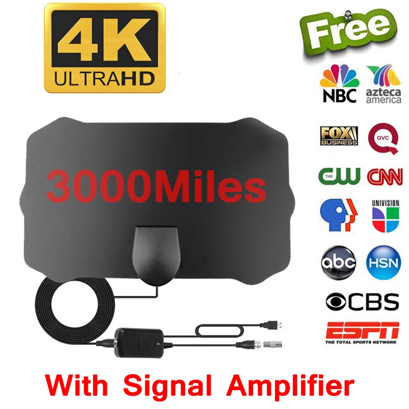 3000 Миль ТВ Антенна 8K 25 С Высоким Коэффициентом Усиления HD TV Digital DVB-T2 Box EU Plug Booster Активный Внутренний Усилитель Для Автомобиля RV travel smart tv