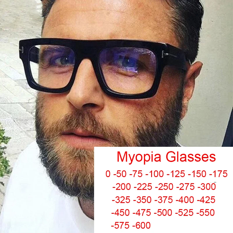 Готовые очки от близорукости с синим светом, Мужские Квадратные оправы большого размера, Прозрачные линзы, Компьютерные очки по рецепту от 0 до -6,0