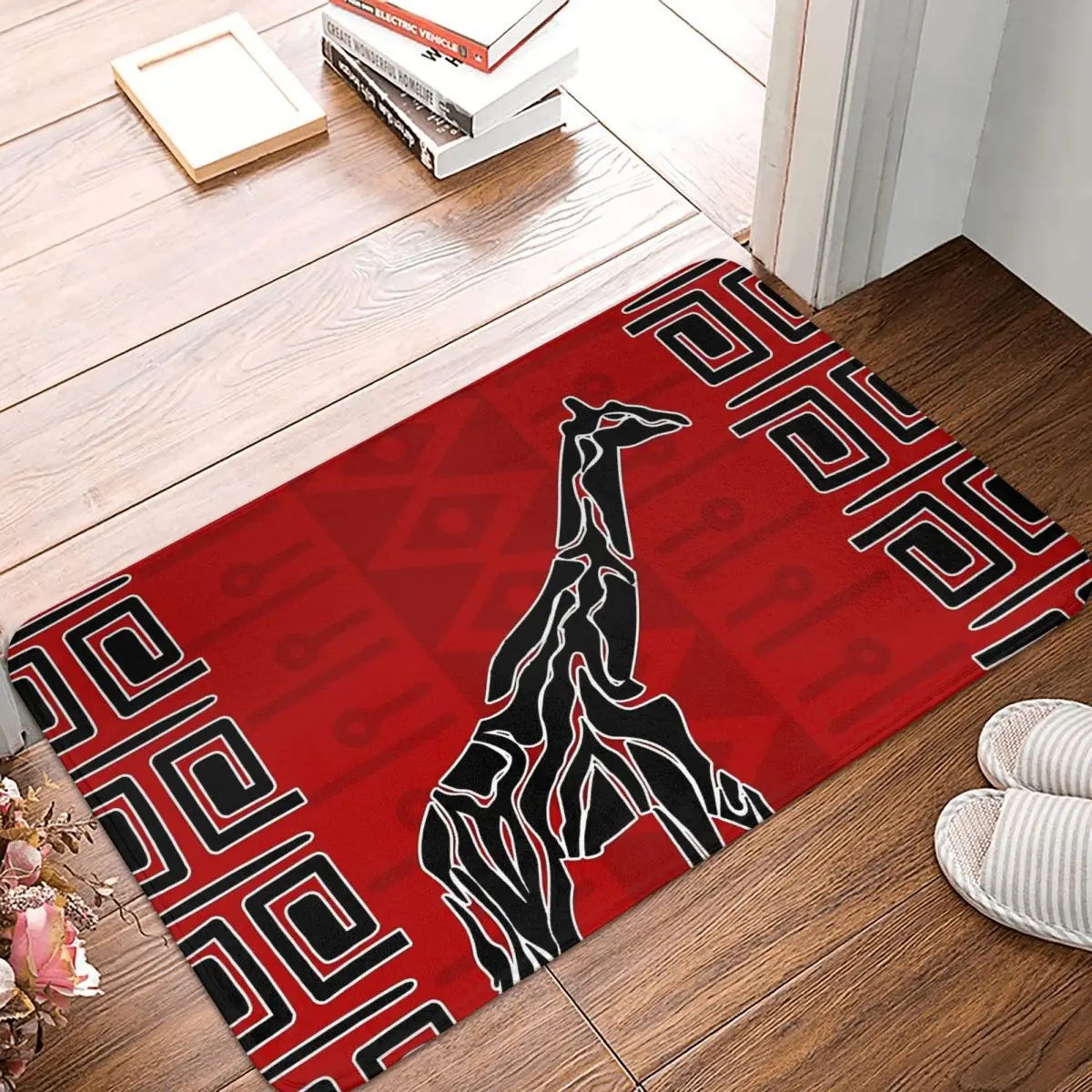 Африканский этический орнамент, Нескользящий ковер для кухни, красный и черный Коврик для гостиной, коврик для входной двери, коврик для украшения пола, коврик для украшения пола