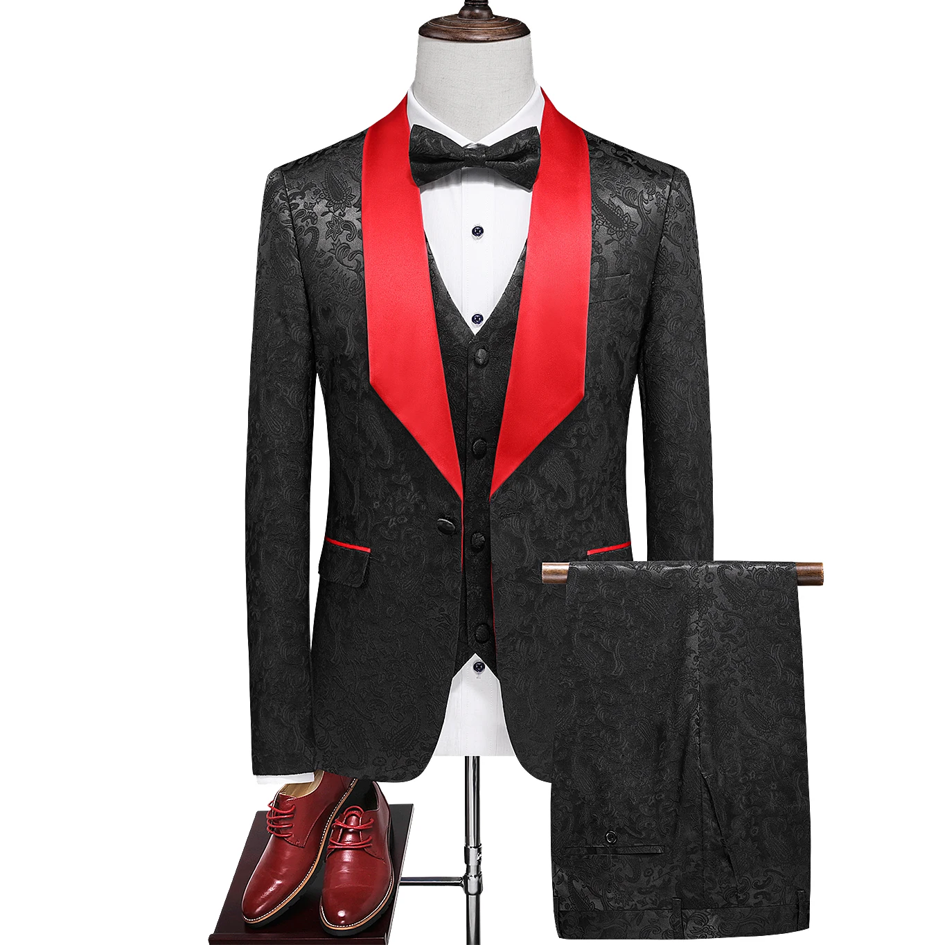 Неопределенный мужской костюм из 3 предметов, смокинг с Пейсли на одной пуговице, приталенный смокинг премиум-класса, жилет, брюки, костюмы для свадебного выпускного вечера, блейзер 2023 г.