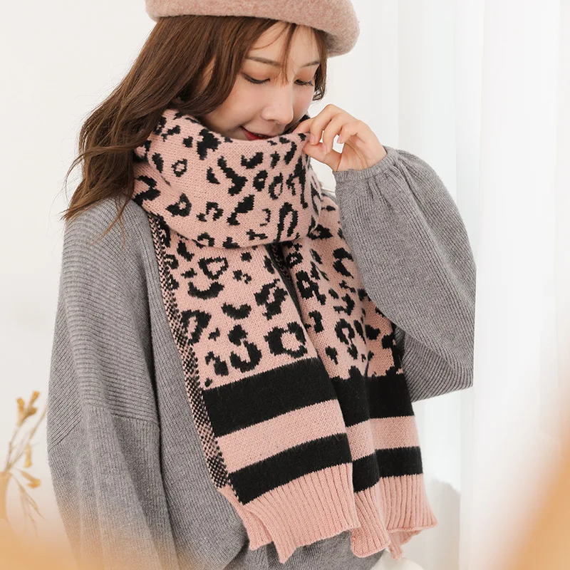 Леопардовый шарф, Женская зимняя текстильная утепленная шея, Корейская мода, Универсальная Оптовая Продажа Rd33