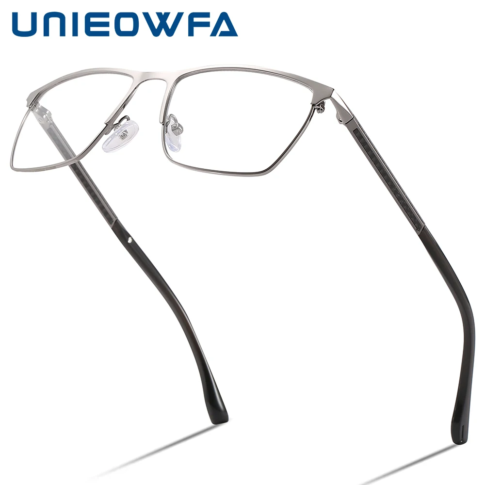 UNIEOWFA Квадратная Оправа для очков из нержавеющей стали, Мужские очки для оптической близорукости, Оправа для очков по рецепту, Брендовые Дизайнерские Очки для мужчин 2023 г.