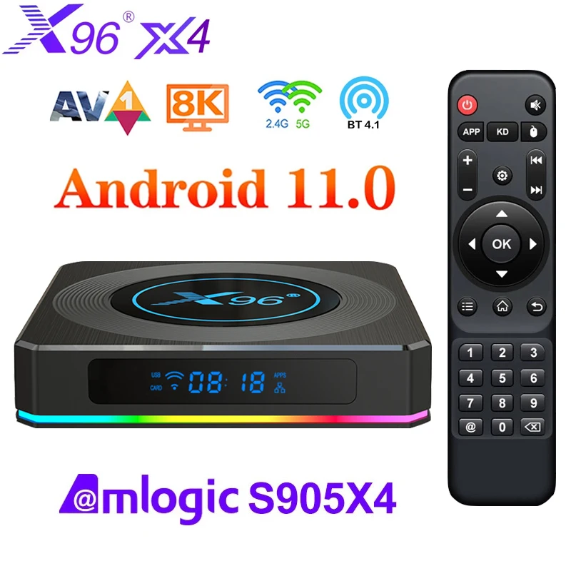 Android 11 TV BOX X96 X4 Amlogic S905X4 Smart 4K 8K 5G Двойной Wifi BT HD 4G 64G 32G AV1 RGB Light Медиаплеер Телеприставка TVBOX