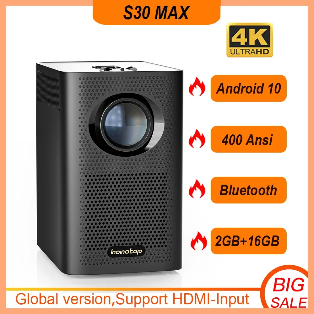 Умный проектор S30MAX 4K LED Android WiFi Портативный домашний кинотеатр 1080P Видео LED Bluetooth Мини-проектор Android 10.0