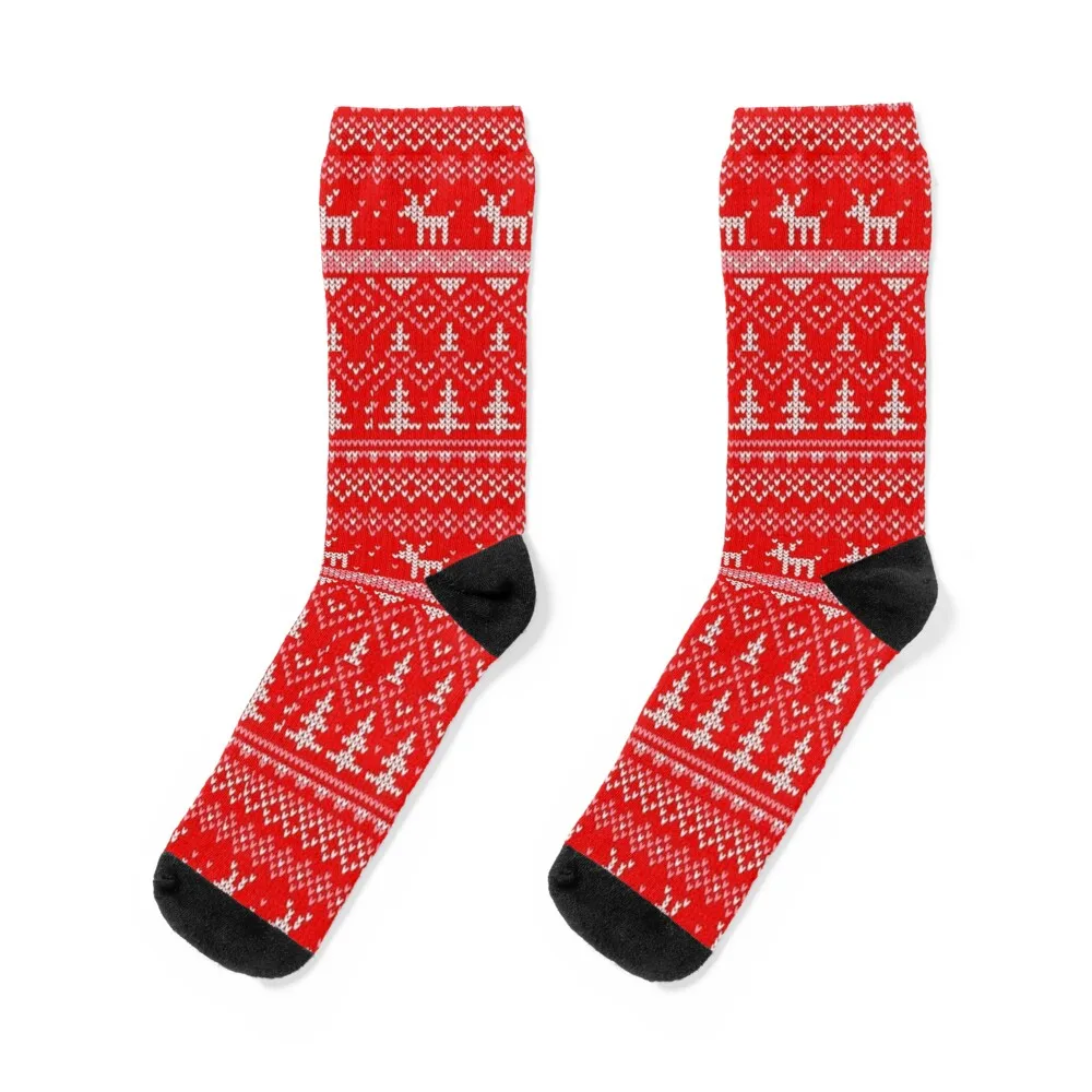 Красный Рождественский Узор в стиле Рудольфа - Носки, носки с забавными мультяшными носками, Носки для девочек, Мужские